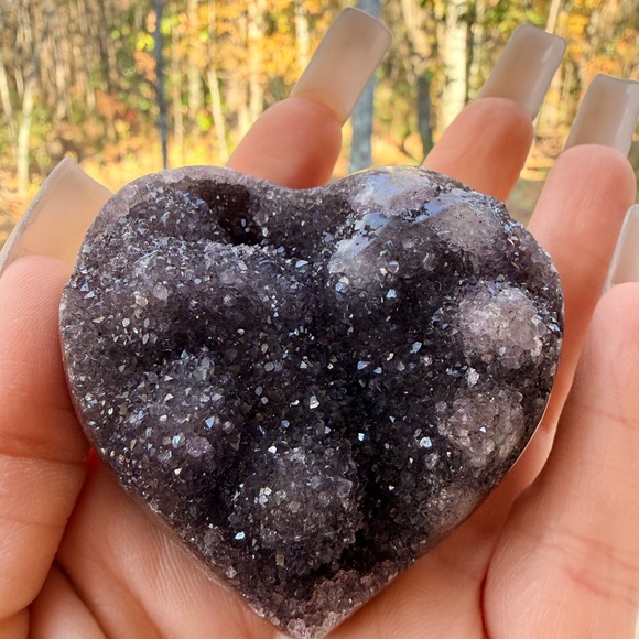 Amethyst & Agate Sugary Druzy• Moss Banding • Sparkling Heart• Craving • 0018